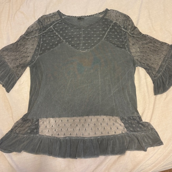 POL Gray Sheer Ruffle Blouse - Picture 3 of 6
